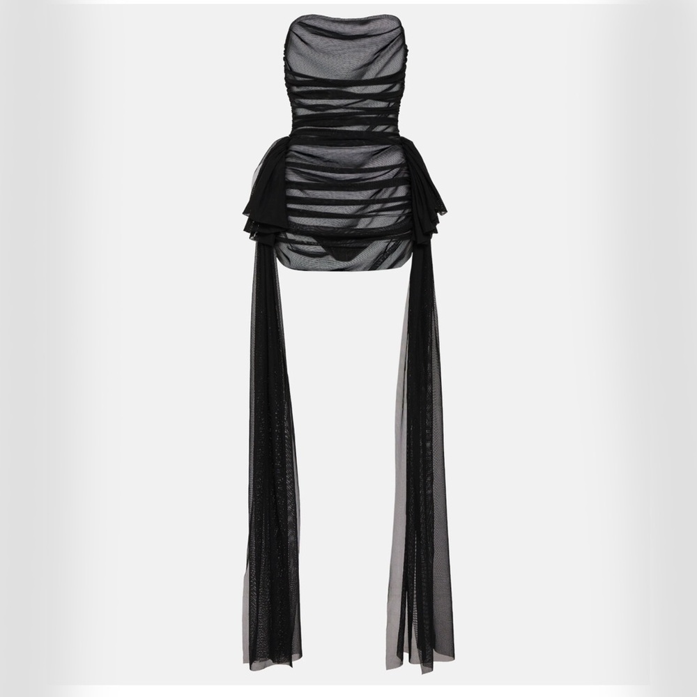Norma Kamali Ruffled Sheer Mesh Mini Dress - Picture 3 of 14